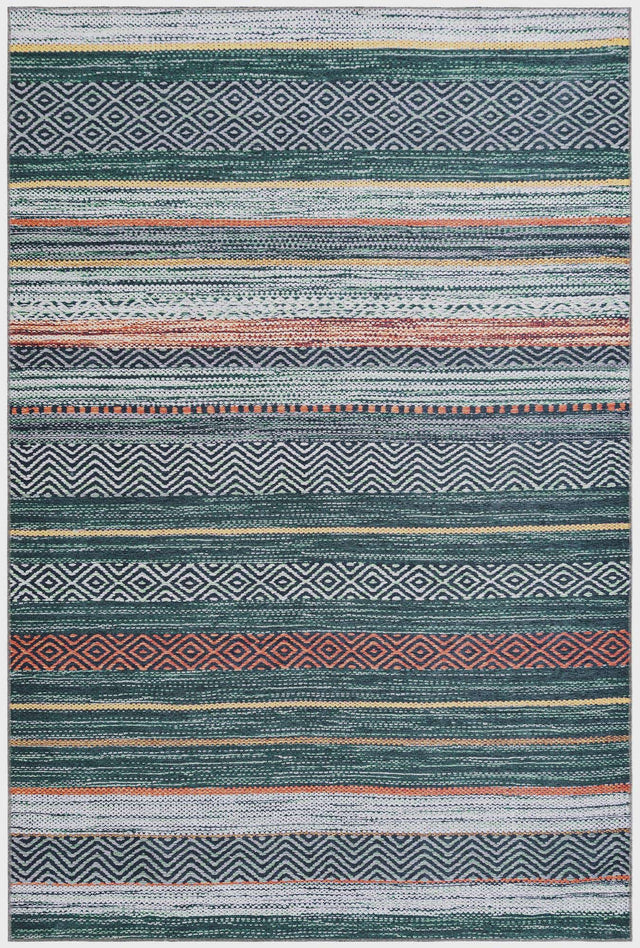 Washable Green 6' x 9' Yara Rectangle Area Rug Easy to Clean Stain Resistant & Durable Polyester & Chenille Carpet for Sale at Rug Engine