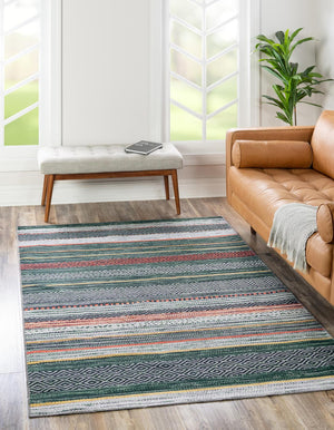 Washable Green 7' 10 x 10' Yara Rectangle Area Rug Easy to Clean Stain Resistant & Durable Polyester & Chenille Carpet for Sale at Rug Engine