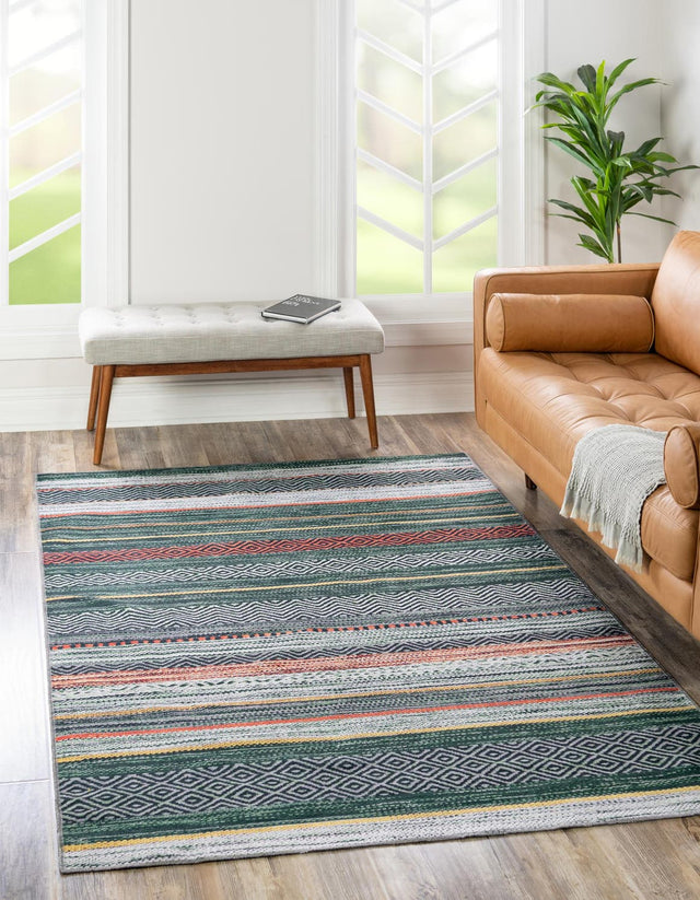 Washable Green 7' 10 x 10' Yara Rectangle Area Rug Easy to Clean Stain Resistant & Durable Polyester & Chenille Carpet for Sale at Rug Engine