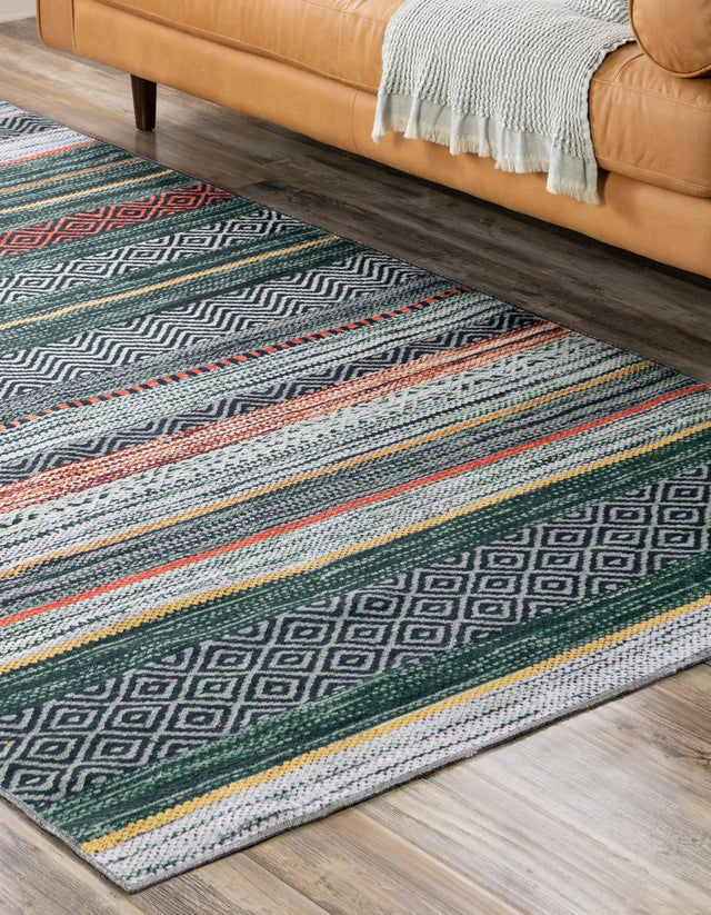 Washable Green 5' x 8' Yara Rectangle Area Rug Easy to Clean Stain Resistant & Durable Polyester & Chenille Carpet for Sale at Rug Engine