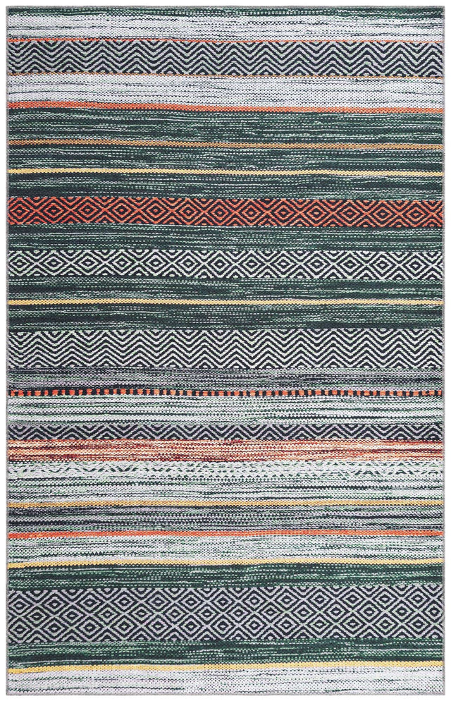 Washable Green 5' x 8' Yara Rectangle Area Rug Easy to Clean Stain Resistant & Durable Polyester & Chenille Carpet for Sale at Rug Engine