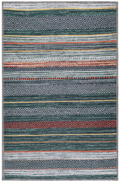Washable Green 2' x 3' Yara Rectangle Area Rug Easy to Clean Stain Resistant & Durable Polyester & Chenille Carpet for Sale at Rug Engine