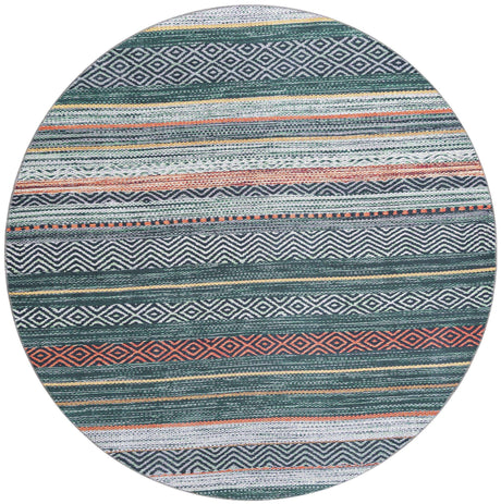 Washable Green 7' 10 x 7' 10 Yara Round Area Rug Easy to Clean Stain Resistant & Durable Polyester & Chenille Carpet for Sale at Rug Engine