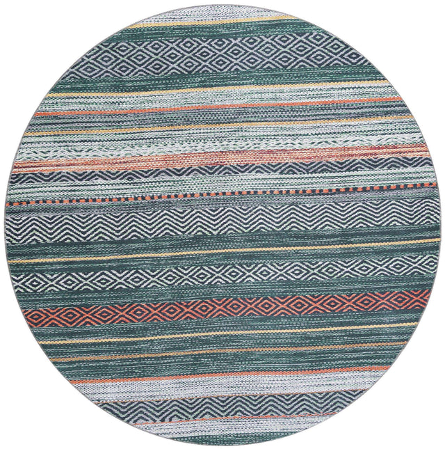Washable Green 7' 10 x 7' 10 Yara Round Area Rug Easy to Clean Stain Resistant & Durable Polyester & Chenille Carpet for Sale at Rug Engine
