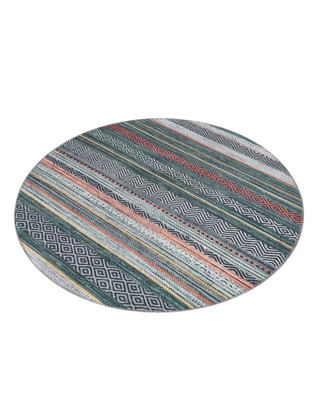 Washable Green 4' x 4' Yara Round Area Rug Easy to Clean Stain Resistant & Durable Polyester & Chenille Carpet for Sale at Rug Engine