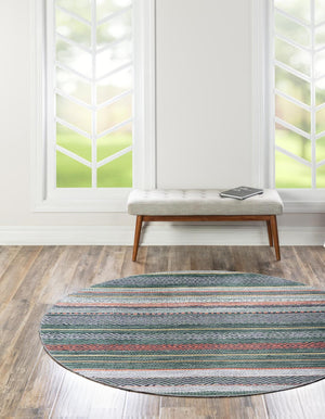 Washable Green 4' x 4' Yara Round Area Rug Easy to Clean Stain Resistant & Durable Polyester & Chenille Carpet for Sale at Rug Engine