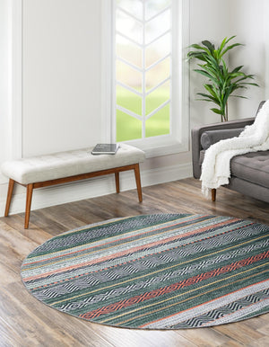 Washable Green 4' x 4' Yara Round Area Rug Easy to Clean Stain Resistant & Durable Polyester & Chenille Carpet for Sale at Rug Engine