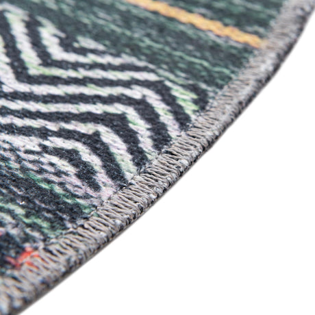 Washable Green 6' x 6' Yara Round Area Rug Easy to Clean Stain Resistant & Durable Polyester & Chenille Carpet for Sale at Rug Engine
