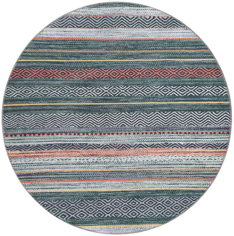 Washable Green 4' x 4' Yara Round Area Rug Easy to Clean Stain Resistant & Durable Polyester & Chenille Carpet for Sale at Rug Engine