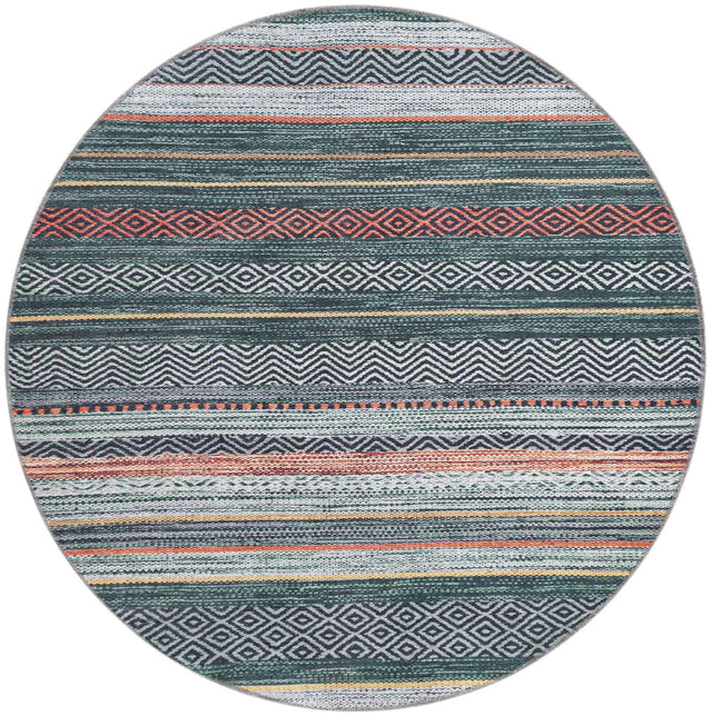 Washable Green 4' x 4' Yara Round Area Rug Easy to Clean Stain Resistant & Durable Polyester & Chenille Carpet for Sale at Rug Engine