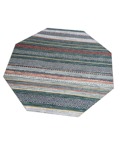 Washable Green 7' 10 x 7' 10 Yara Octagon Area Rug Easy to Clean Stain Resistant & Durable Polyester & Chenille Carpet for Sale at Rug Engine