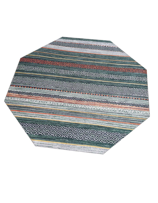 Washable Green 7' 10 x 7' 10 Yara Octagon Area Rug Easy to Clean Stain Resistant & Durable Polyester & Chenille Carpet for Sale at Rug Engine