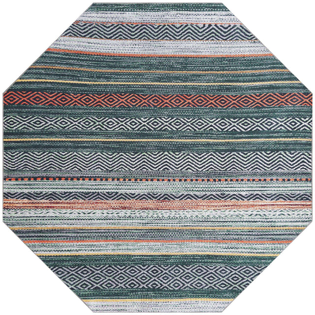 Washable Green 7' 10 x 7' 10 Yara Octagon Area Rug Easy to Clean Stain Resistant & Durable Polyester & Chenille Carpet for Sale at Rug Engine