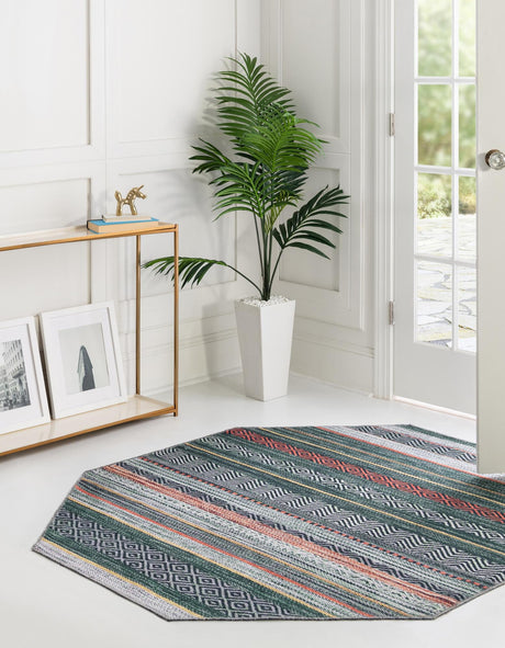 Washable Green 7' 10 x 7' 10 Yara Octagon Area Rug Easy to Clean Stain Resistant & Durable Polyester & Chenille Carpet for Sale at Rug Engine