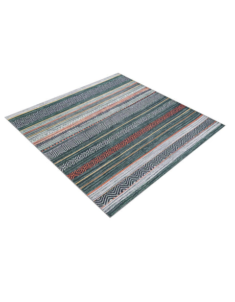 Washable Green 7' 10 x 7' 10 Yara Square Area Rug Easy to Clean Stain Resistant & Durable Polyester & Chenille Carpet for Sale at Rug Engine