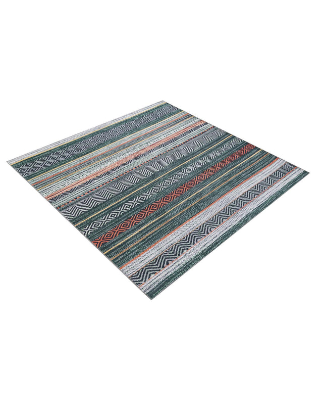 Washable Green 7' 10 x 7' 10 Yara Square Area Rug Easy to Clean Stain Resistant & Durable Polyester & Chenille Carpet for Sale at Rug Engine