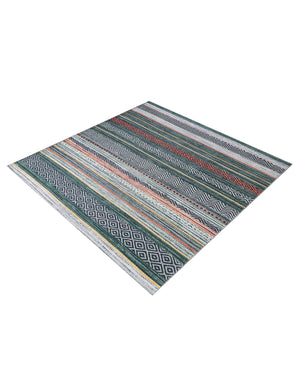 Washable Green 7' 10 x 7' 10 Yara Square Area Rug Easy to Clean Stain Resistant & Durable Polyester & Chenille Carpet for Sale at Rug Engine