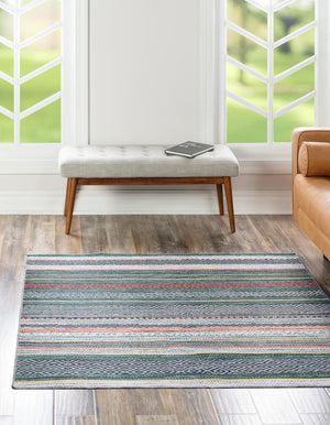 Washable Green 5' x 5' Yara Square Area Rug Easy to Clean Stain Resistant & Durable Polyester & Chenille Carpet for Sale at Rug Engine