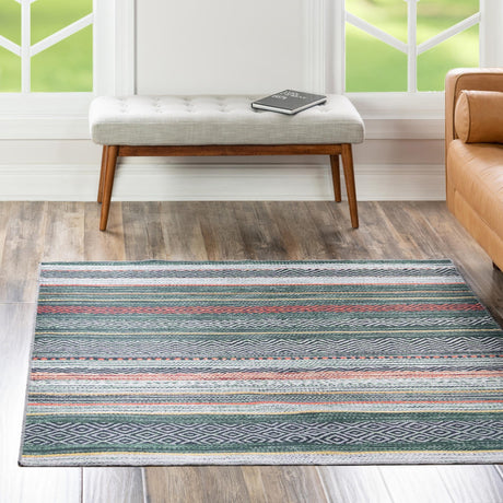 Washable Green 7' 10 x 7' 10 Yara Square Area Rug Easy to Clean Stain Resistant & Durable Polyester & Chenille Carpet for Sale at Rug Engine