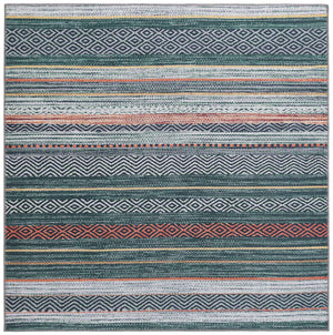 Washable Green 5' x 5' Yara Square Area Rug Easy to Clean Stain Resistant & Durable Polyester & Chenille Carpet for Sale at Rug Engine