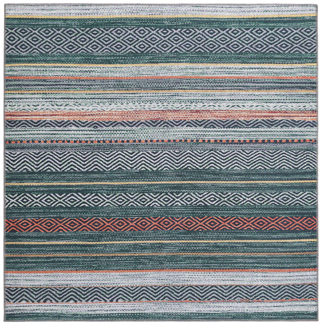 Washable Green 5' x 5' Yara Square Area Rug Easy to Clean Stain Resistant & Durable Polyester & Chenille Carpet for Sale at Rug Engine