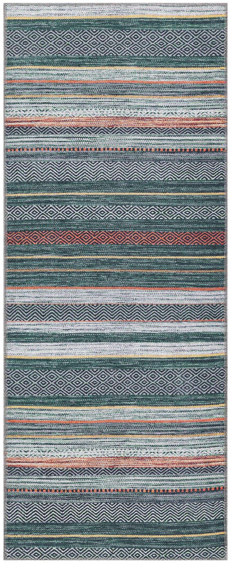 Washable Green 2' x 5' Yara Runner Area Rug Easy to Clean Stain Resistant & Durable Polyester & Chenille Carpet for Sale at Rug Engine