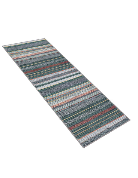Washable Green 2' x 6' Yara Runner Area Rug Easy to Clean Stain Resistant & Durable Polyester & Chenille Carpet for Sale at Rug Engine