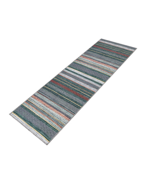 Washable Green 2' x 6' Yara Runner Area Rug Easy to Clean Stain Resistant & Durable Polyester & Chenille Carpet for Sale at Rug Engine
