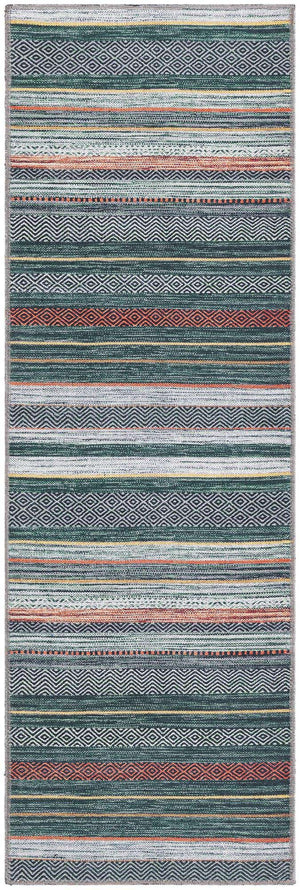 Washable Green 2' x 6' Yara Runner Area Rug Easy to Clean Stain Resistant & Durable Polyester & Chenille Carpet for Sale at Rug Engine