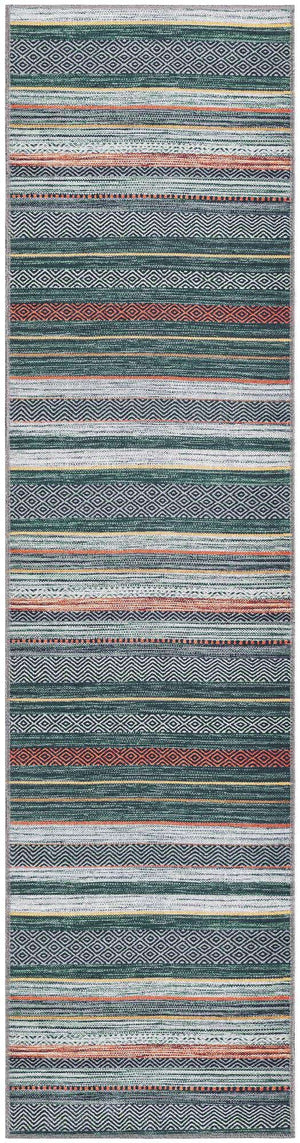 Washable Green 2' x 8' Yara Runner Area Rug Easy to Clean Stain Resistant & Durable Polyester & Chenille Carpet for Sale at Rug Engine
