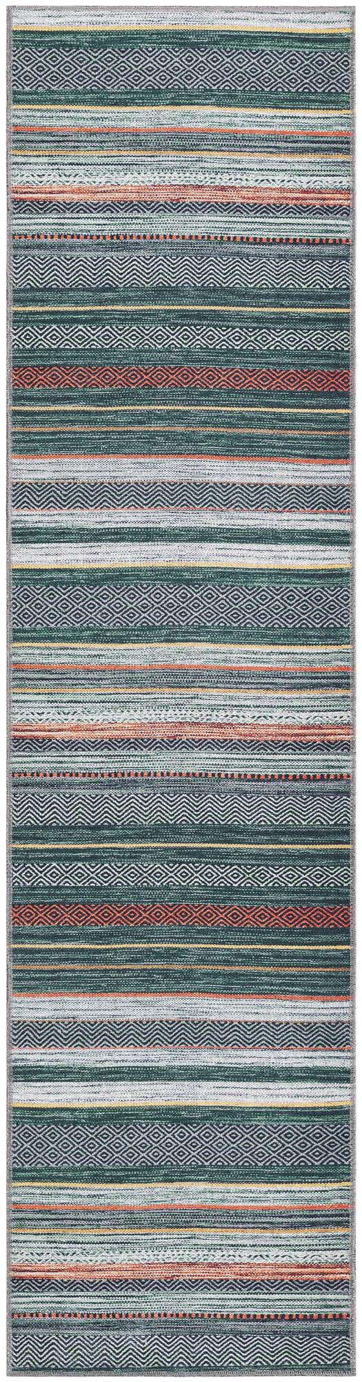 Washable Green 2' x 8' Yara Runner Area Rug Easy to Clean Stain Resistant & Durable Polyester & Chenille Carpet for Sale at Rug Engine