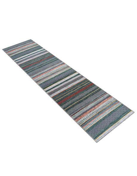 Washable Green 2' 7 x 10' Yara Runner Area Rug Easy to Clean Stain Resistant & Durable Polyester & Chenille Carpet for Sale at Rug Engine