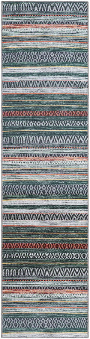 Washable Green 2' 7 x 10' Yara Runner Area Rug Easy to Clean Stain Resistant & Durable Polyester & Chenille Carpet for Sale at Rug Engine