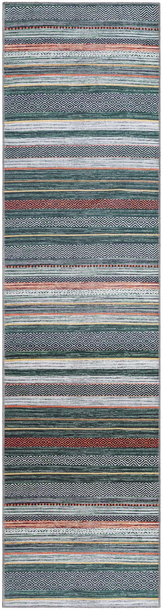 Washable Green 2' 7 x 10' Yara Runner Area Rug Easy to Clean Stain Resistant & Durable Polyester & Chenille Carpet for Sale at Rug Engine