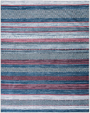 Washable Navy Blue 7' 10 x 10' Yara Rectangle Area Rug Easy to Clean Stain Resistant & Durable Polyester & Chenille Carpet for Sale at Rug Engine