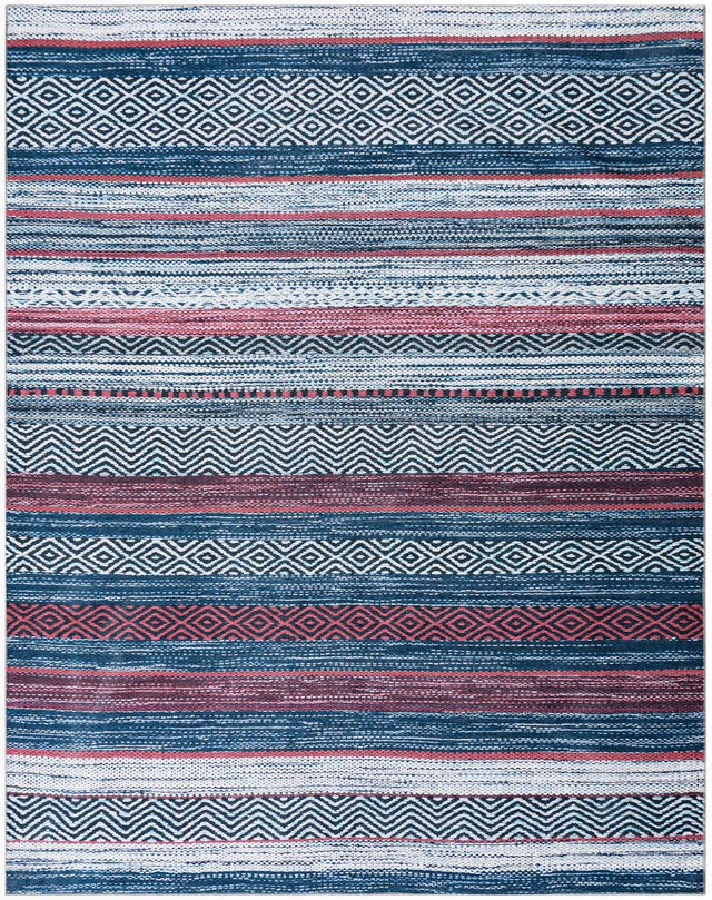 Washable Navy Blue 7' 10 x 10' Yara Rectangle Area Rug Easy to Clean Stain Resistant & Durable Polyester & Chenille Carpet for Sale at Rug Engine