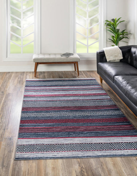 Washable Navy Blue 2' x 3' Yara Rectangle Area Rug Easy to Clean Stain Resistant & Durable Polyester & Chenille Carpet for Sale at Rug Engine