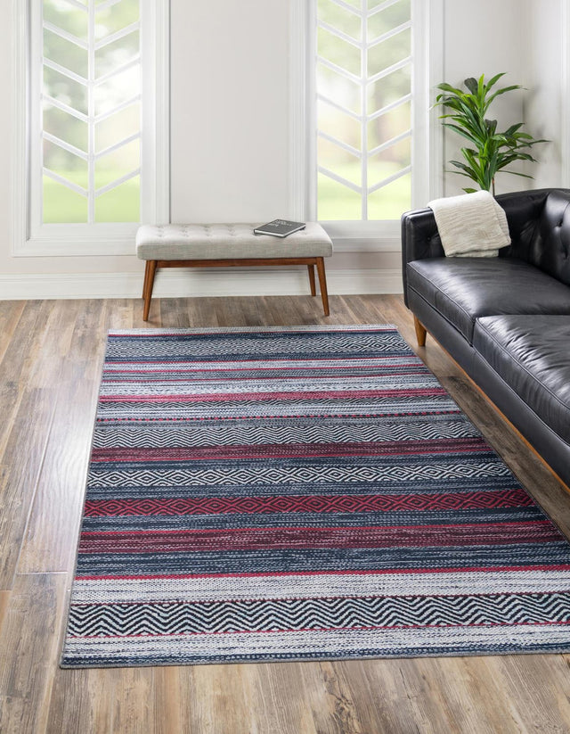 Washable Navy Blue 2' x 3' Yara Rectangle Area Rug Easy to Clean Stain Resistant & Durable Polyester & Chenille Carpet for Sale at Rug Engine