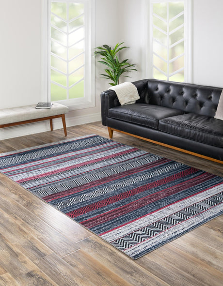 Washable Navy Blue 7' 10 x 10' Yara Rectangle Area Rug Easy to Clean Stain Resistant & Durable Polyester & Chenille Carpet for Sale at Rug Engine