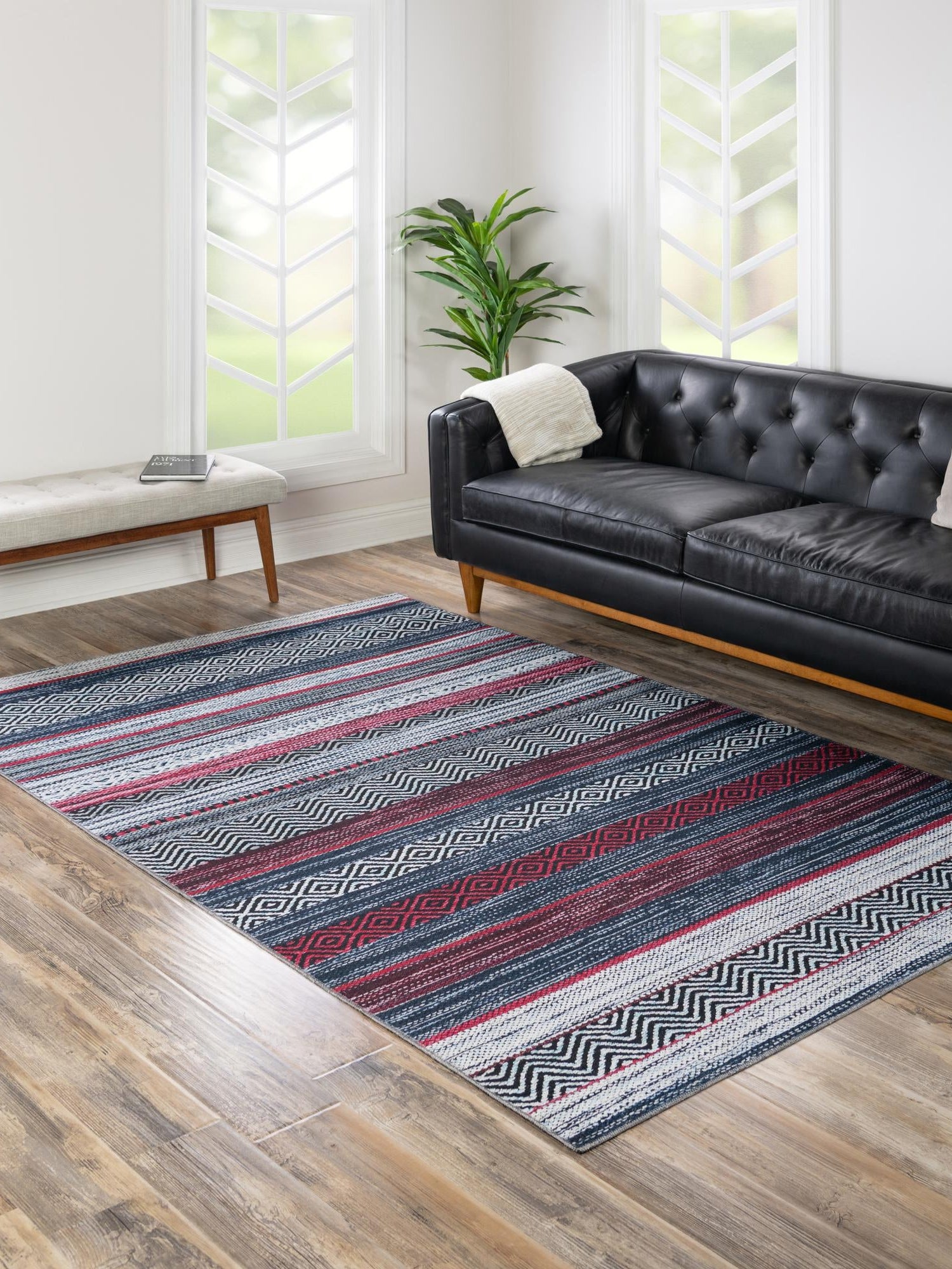 Washable Navy Blue 4' x 6' Yara Rectangle Area Rug Easy to Clean Stain Resistant & Durable Polyester & Chenille Carpet for Sale at Rug Engine