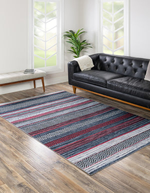 Washable Navy Blue 2' x 3' Yara Rectangle Area Rug Easy to Clean Stain Resistant & Durable Polyester & Chenille Carpet for Sale at Rug Engine