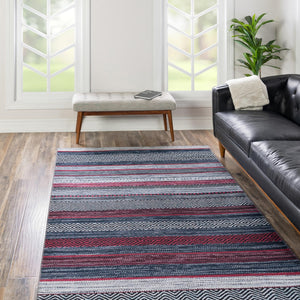 Washable Navy Blue 7' 10 x 10' Yara Rectangle Area Rug Easy to Clean Stain Resistant & Durable Polyester & Chenille Carpet for Sale at Rug Engine