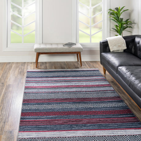 Washable Navy Blue 7' 10 x 10' Yara Rectangle Area Rug Easy to Clean Stain Resistant & Durable Polyester & Chenille Carpet for Sale at Rug Engine