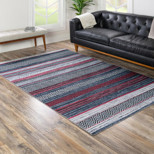 Washable Navy Blue 7' 10 x 10' Yara Rectangle Area Rug Easy to Clean Stain Resistant & Durable Polyester & Chenille Carpet for Sale at Rug Engine