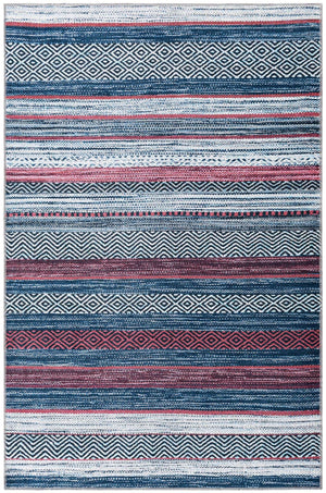 Washable Navy Blue 4' x 6' Yara Rectangle Area Rug Easy to Clean Stain Resistant & Durable Polyester & Chenille Carpet for Sale at Rug Engine