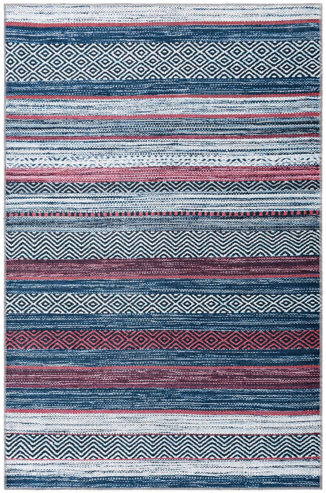 Washable Navy Blue 4' x 6' Yara Rectangle Area Rug Easy to Clean Stain Resistant & Durable Polyester & Chenille Carpet for Sale at Rug Engine