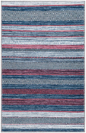 Washable Navy Blue 2' x 3' Yara Rectangle Area Rug Easy to Clean Stain Resistant & Durable Polyester & Chenille Carpet for Sale at Rug Engine