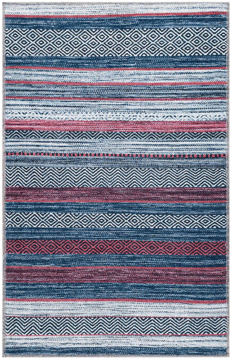 Washable Navy Blue 2' x 3' Yara Rectangle Area Rug Easy to Clean Stain Resistant & Durable Polyester & Chenille Carpet for Sale at Rug Engine