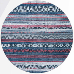 Washable Navy Blue 7' 10 x 7' 10 Yara Round Area Rug Easy to Clean Stain Resistant & Durable Polyester & Chenille Carpet for Sale at Rug Engine