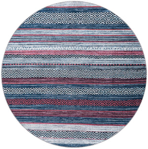 Washable Navy Blue 6' x 6' Yara Round Area Rug Easy to Clean Stain Resistant & Durable Polyester & Chenille Carpet for Sale at Rug Engine